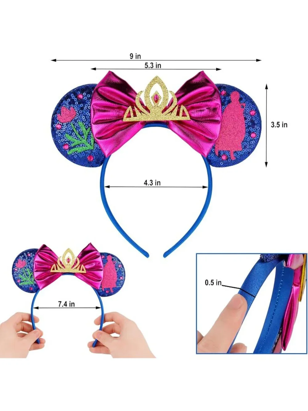 Women Gold Pink Sequin Handmade Mickey Mouse Headband 2 Pieces